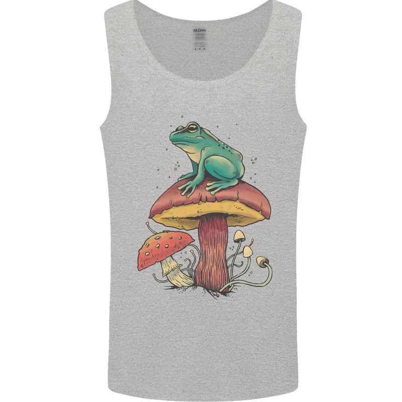 A Frog Sitting on a Mushroom Mens Vest Tank Top Sports Grey