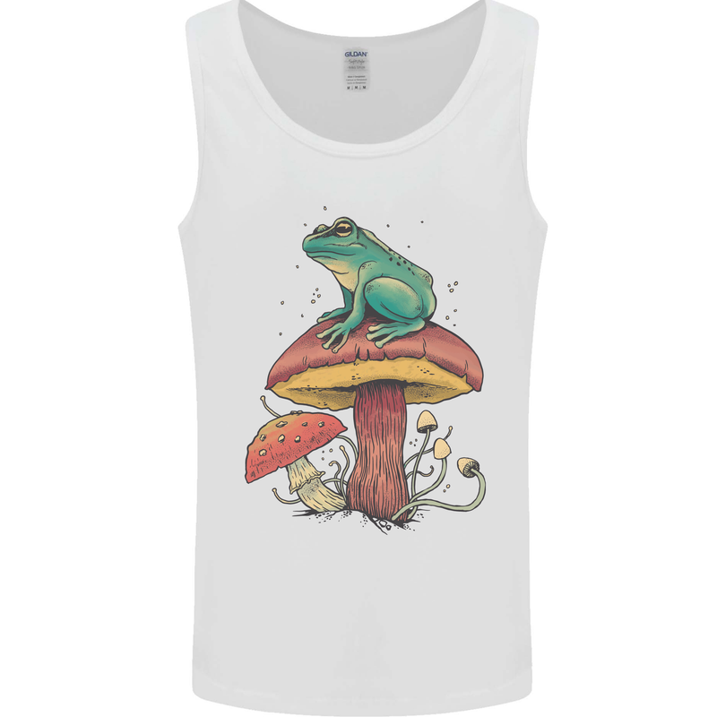 A Frog Sitting on a Mushroom Mens Vest Tank Top White