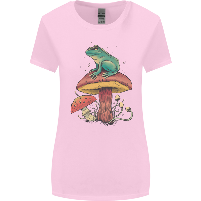A Frog Sitting on a Mushroom Womens Wider Cut T-Shirt Light Pink