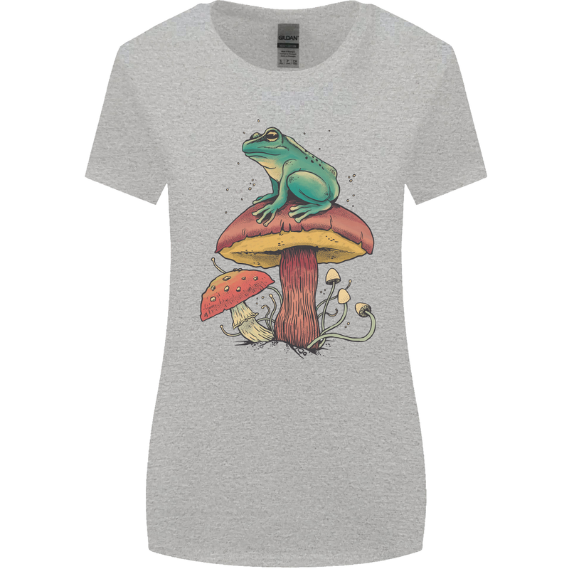 A Frog Sitting on a Mushroom Womens Wider Cut T-Shirt Sports Grey