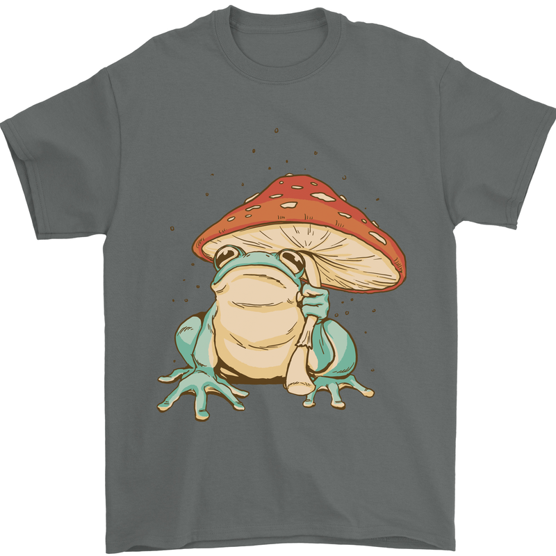 A Frog Under a Toadstool Umbrella Toad Mens T-Shirt Cotton Gildan Charcoal