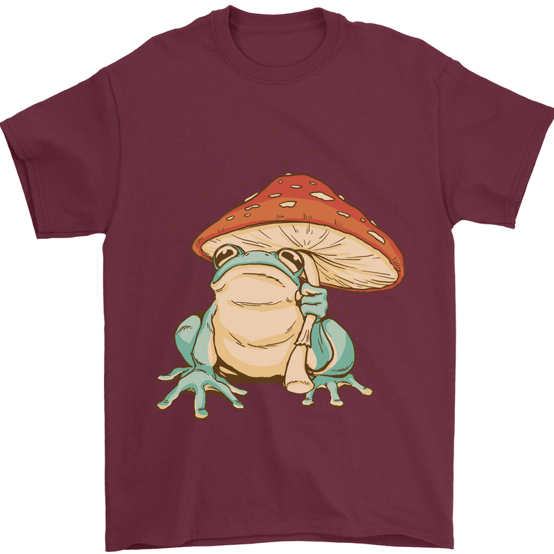 A Frog Under a Toadstool Umbrella Toad Mens T-Shirt Cotton Gildan Maroon