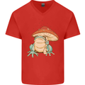 A Frog Under a Toadstool Umbrella Toad Mens V-Neck Cotton T-Shirt Red