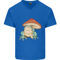 A Frog Under a Toadstool Umbrella Toad Mens V-Neck Cotton T-Shirt Royal Blue