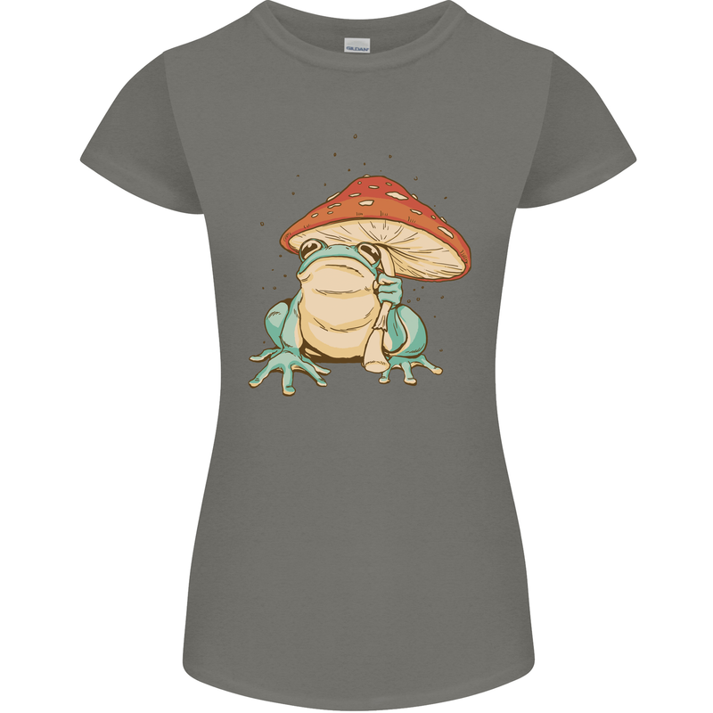 A Frog Under a Toadstool Umbrella Toad Womens Petite Cut T-Shirt Charcoal