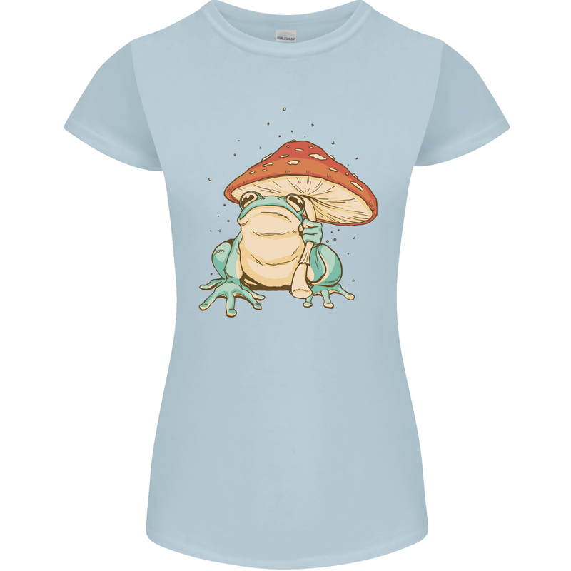 A Frog Under a Toadstool Umbrella Toad Womens Petite Cut T-Shirt Light Blue