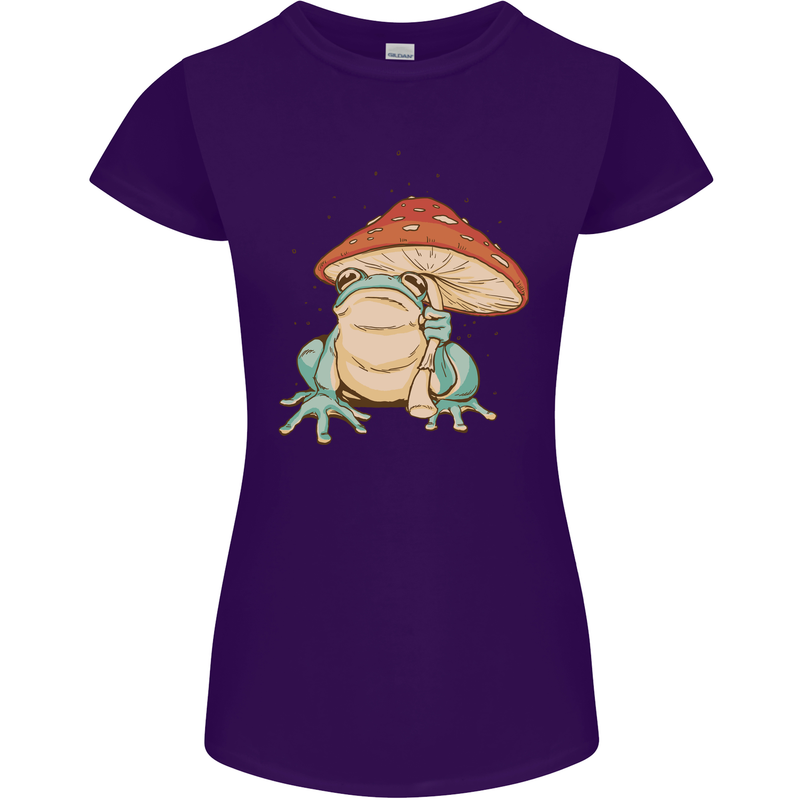 A Frog Under a Toadstool Umbrella Toad Womens Petite Cut T-Shirt Purple