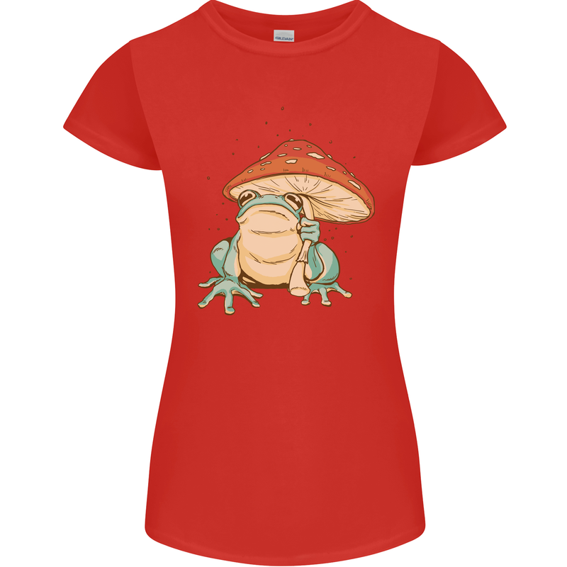 A Frog Under a Toadstool Umbrella Toad Womens Petite Cut T-Shirt Red