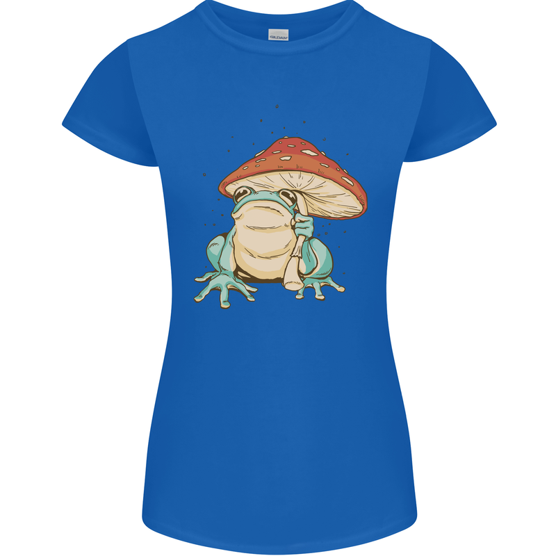 A Frog Under a Toadstool Umbrella Toad Womens Petite Cut T-Shirt Royal Blue