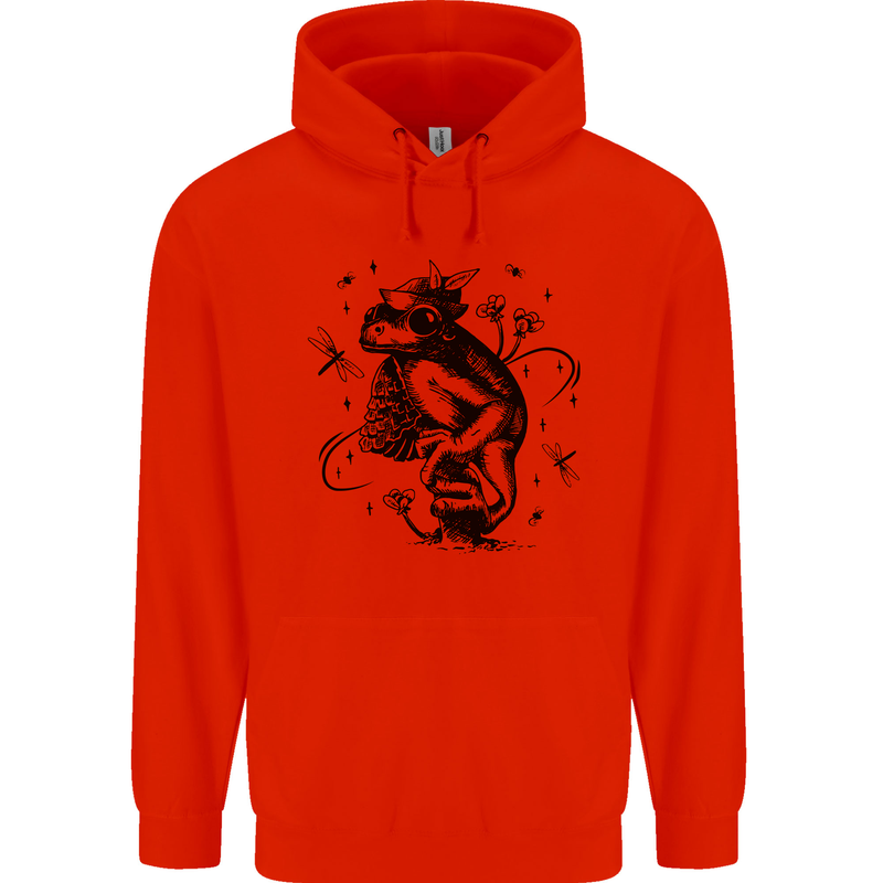 A Frog on a Mushroom Childrens Kids Hoodie Bright Red