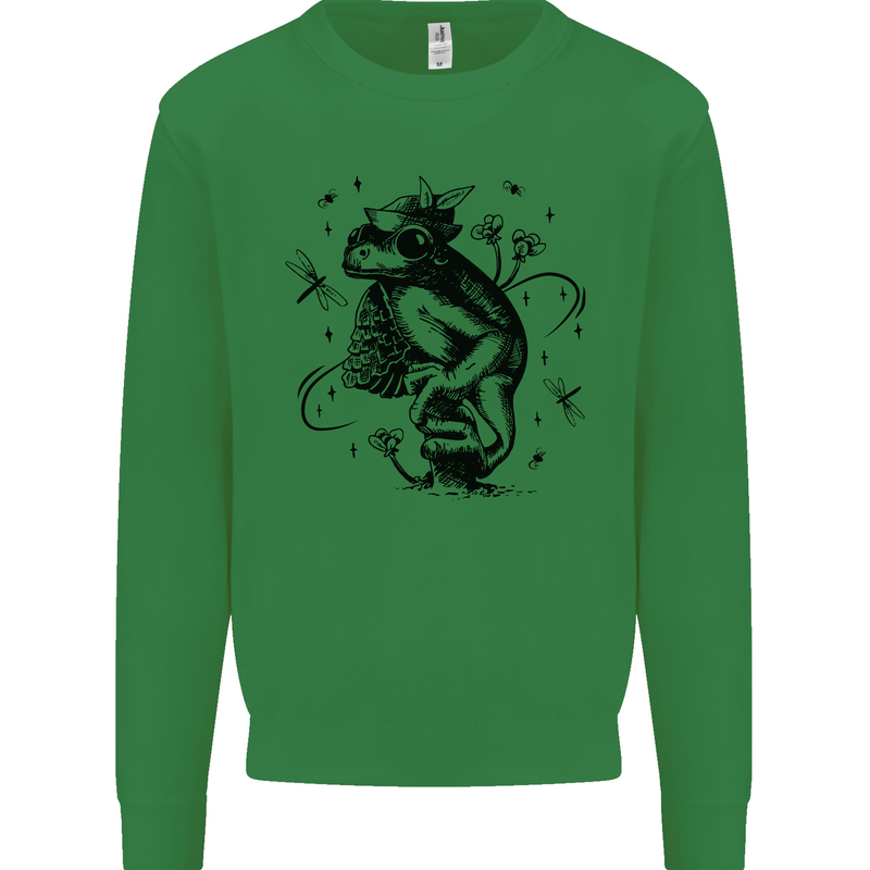 A Frog on a Mushroom Kids Sweatshirt Jumper Irish Green