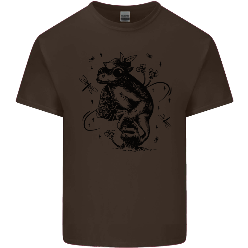 A Frog on a Mushroom Kids T-Shirt Childrens Chocolate