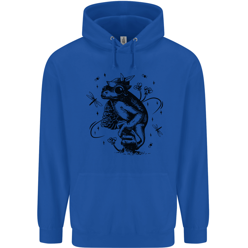 A Frog on a Mushroom Mens 80% Cotton Hoodie Royal Blue