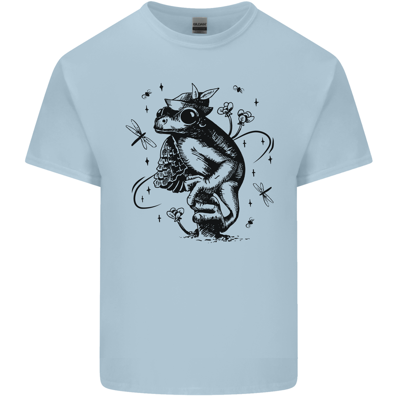 A Frog on a Mushroom Mens Cotton T-Shirt Tee Top Light Blue