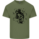A Frog on a Mushroom Mens Cotton T-Shirt Tee Top Military Green