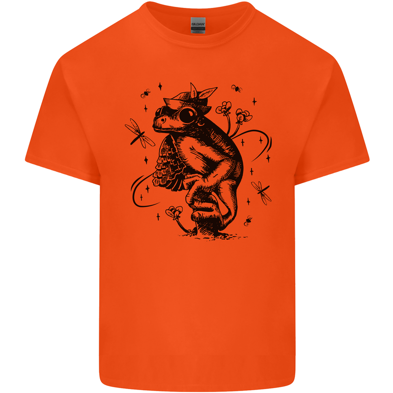 A Frog on a Mushroom Mens Cotton T-Shirt Tee Top Orange
