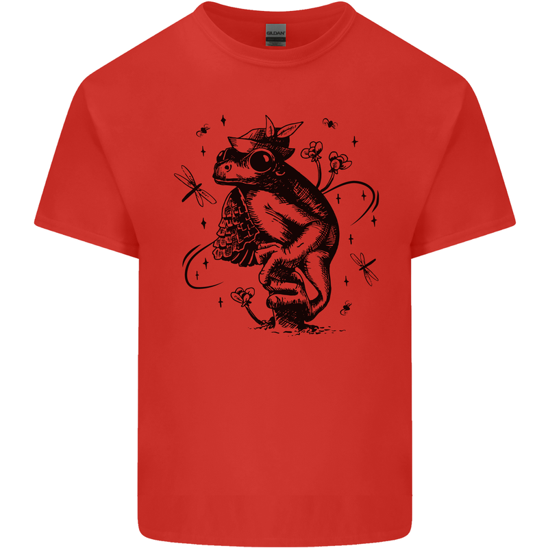 A Frog on a Mushroom Mens Cotton T-Shirt Tee Top Red