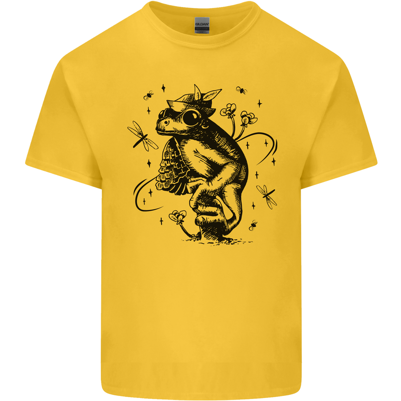 A Frog on a Mushroom Mens Cotton T-Shirt Tee Top Yellow
