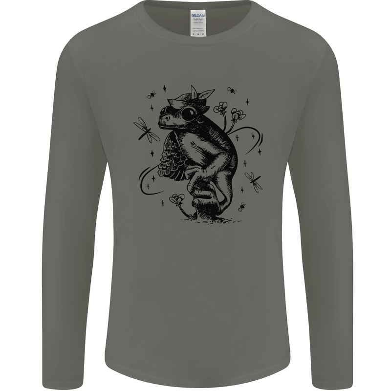 A Frog on a Mushroom Mens Long Sleeve T-Shirt Charcoal