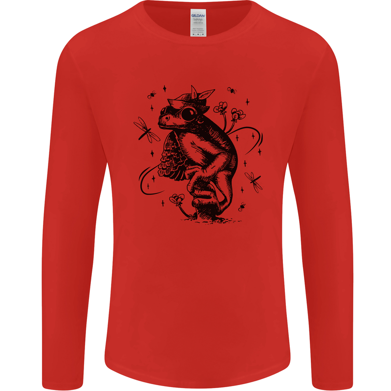 A Frog on a Mushroom Mens Long Sleeve T-Shirt Red