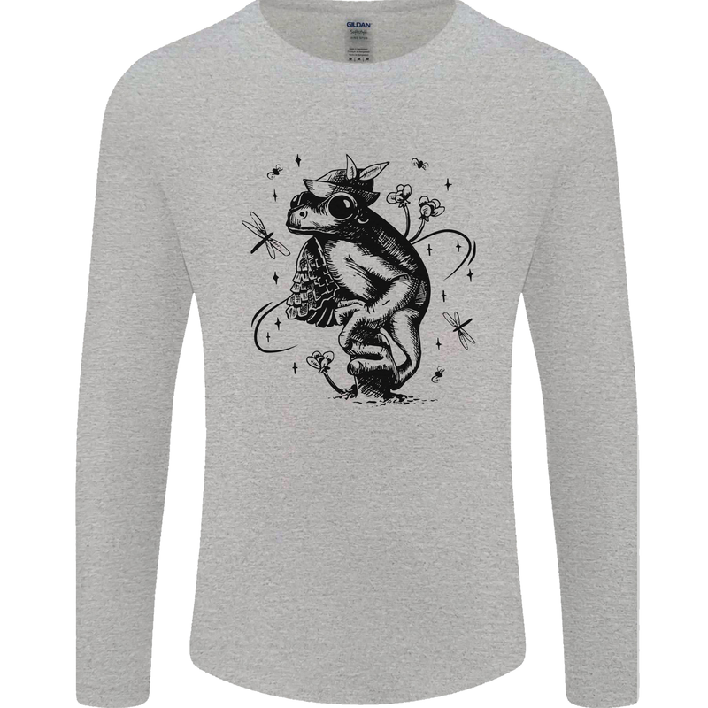 A Frog on a Mushroom Mens Long Sleeve T-Shirt Sports Grey