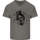 A Frog on a Mushroom Mens V-Neck Cotton T-Shirt Charcoal