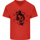 A Frog on a Mushroom Mens V-Neck Cotton T-Shirt Red