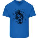 A Frog on a Mushroom Mens V-Neck Cotton T-Shirt Royal Blue