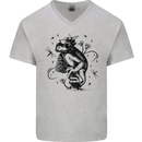 A Frog on a Mushroom Mens V-Neck Cotton T-Shirt Sports Grey