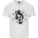 A Frog on a Mushroom Mens V-Neck Cotton T-Shirt White