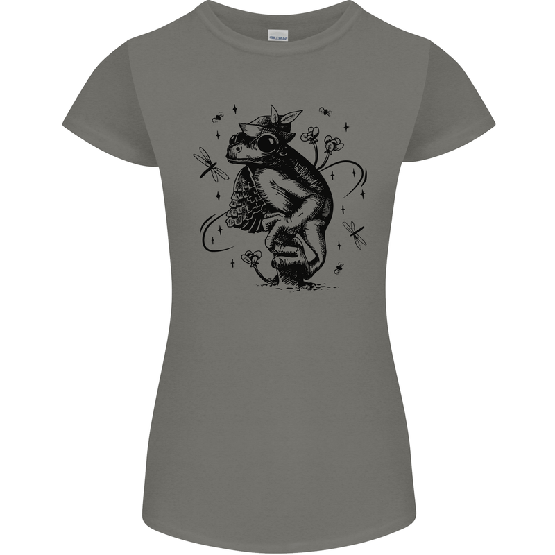 A Frog on a Mushroom Womens Petite Cut T-Shirt Charcoal