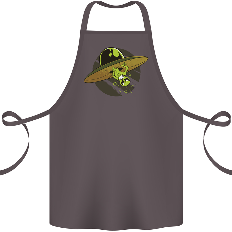 A Funny Alien Stuck in a UFO Flying Saucer Cotton Apron 100% Organic Dark Grey