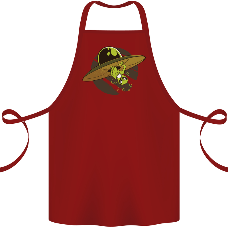 A Funny Alien Stuck in a UFO Flying Saucer Cotton Apron 100% Organic Maroon
