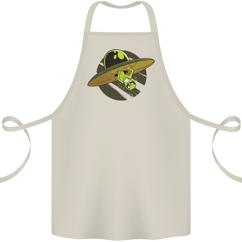 A Funny Alien Stuck in a UFO Flying Saucer Cotton Apron 100% Organic Natural