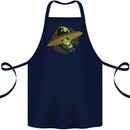 A Funny Alien Stuck in a UFO Flying Saucer Cotton Apron 100% Organic Navy Blue