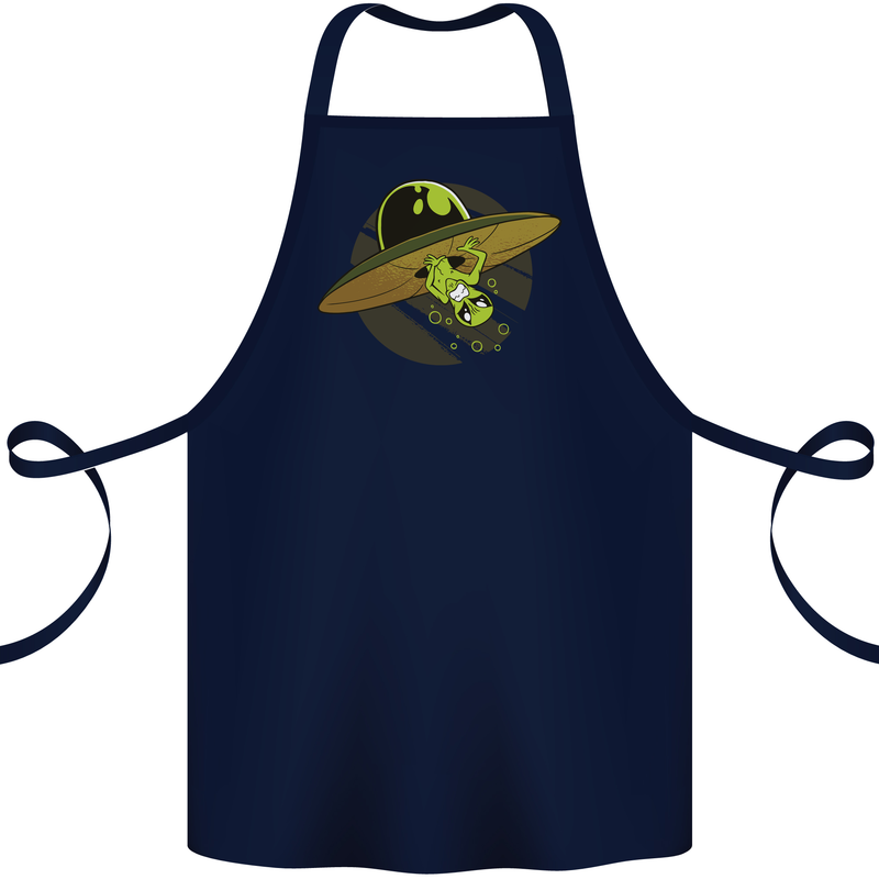 A Funny Alien Stuck in a UFO Flying Saucer Cotton Apron 100% Organic Navy Blue
