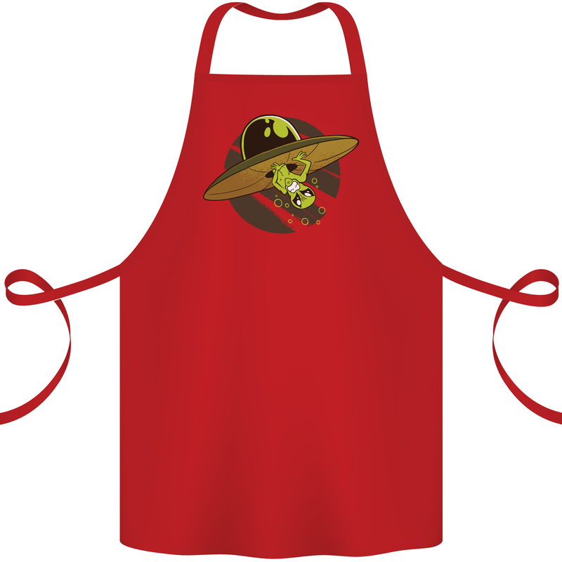 A Funny Alien Stuck in a UFO Flying Saucer Cotton Apron 100% Organic Red