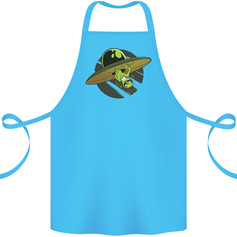 A Funny Alien Stuck in a UFO Flying Saucer Cotton Apron 100% Organic Turquoise