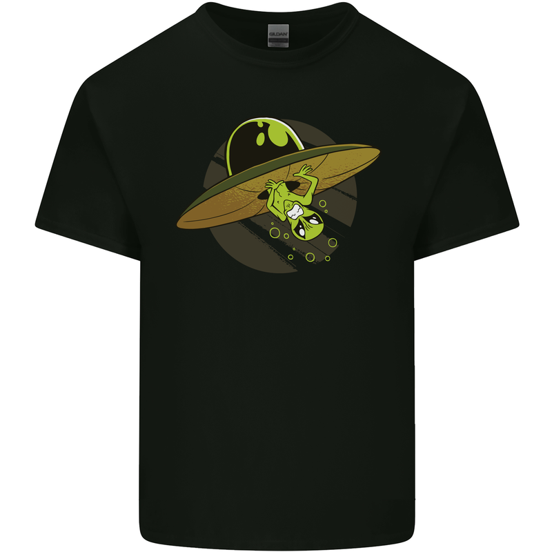 A Funny Alien Stuck in a UFO Flying Saucer Kids T-Shirt Childrens Black