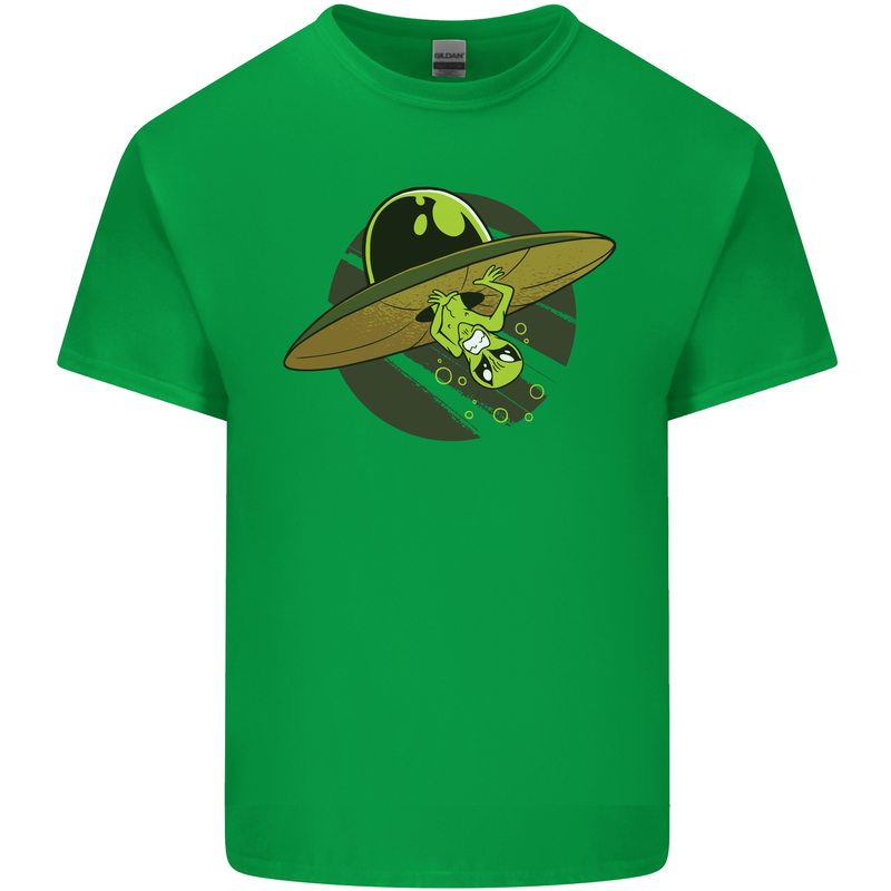 A Funny Alien Stuck in a UFO Flying Saucer Kids T-Shirt Childrens Irish Green