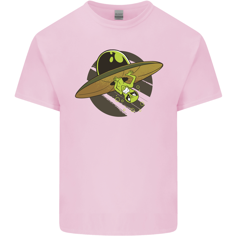 A Funny Alien Stuck in a UFO Flying Saucer Kids T-Shirt Childrens Light Pink