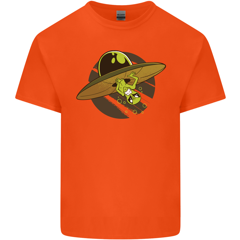 A Funny Alien Stuck in a UFO Flying Saucer Kids T-Shirt Childrens Orange