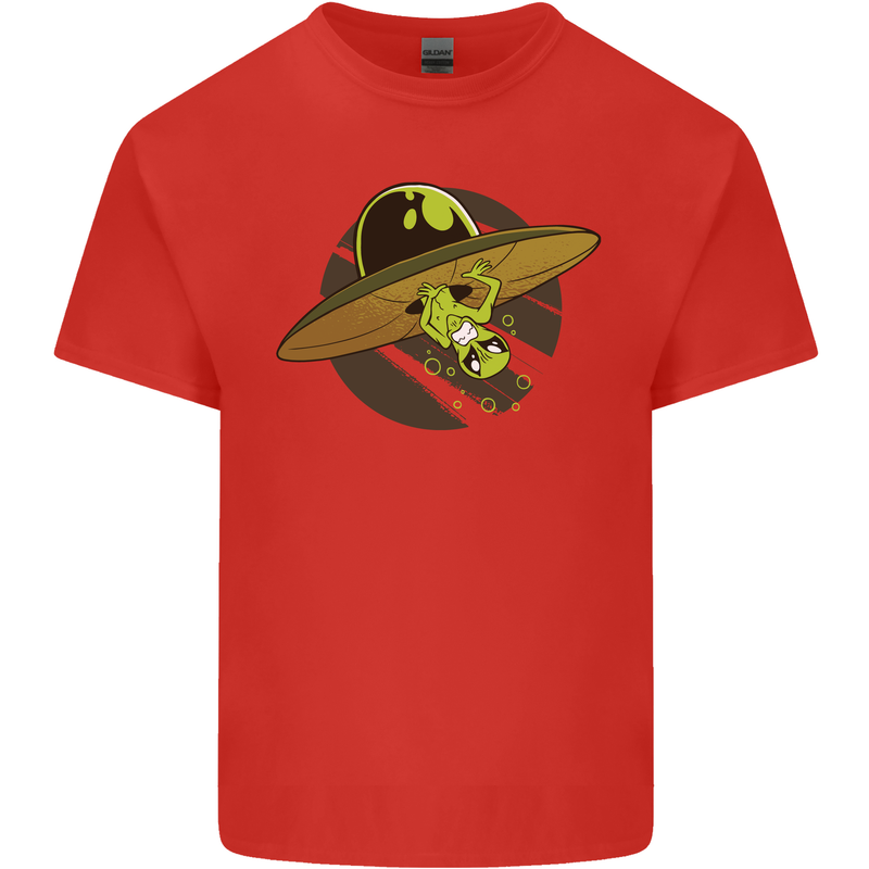 A Funny Alien Stuck in a UFO Flying Saucer Kids T-Shirt Childrens Red