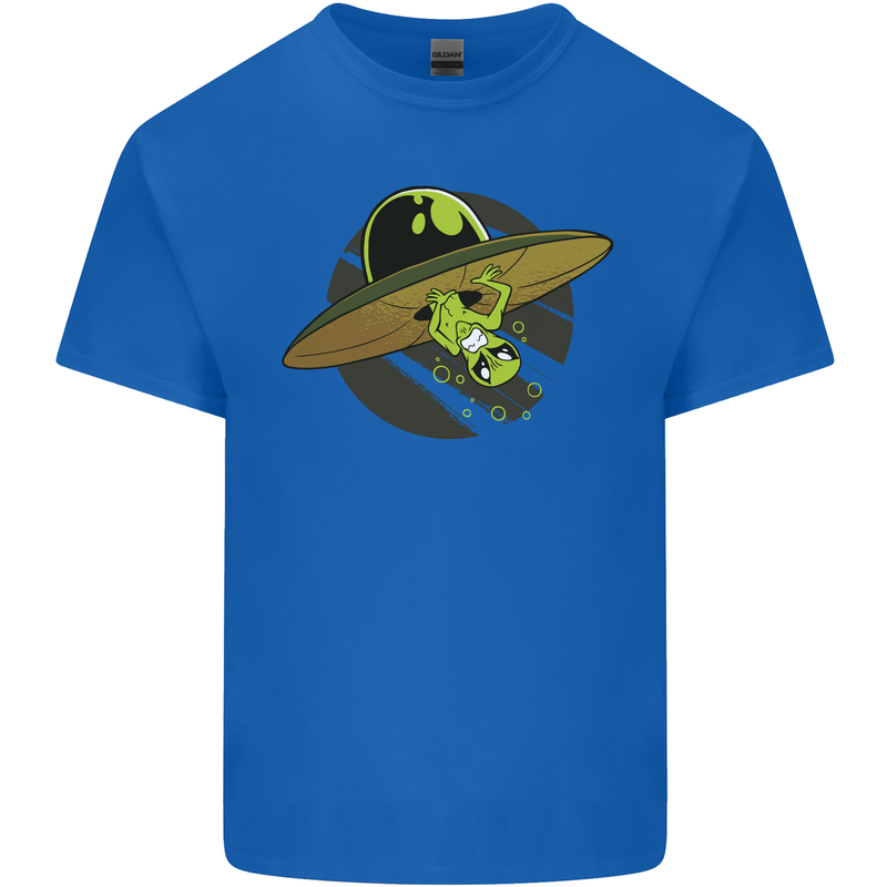 A Funny Alien Stuck in a UFO Flying Saucer Kids T-Shirt Childrens Royal Blue