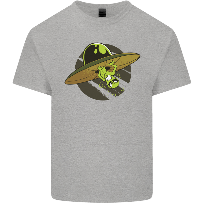 A Funny Alien Stuck in a UFO Flying Saucer Kids T-Shirt Childrens Sports Grey