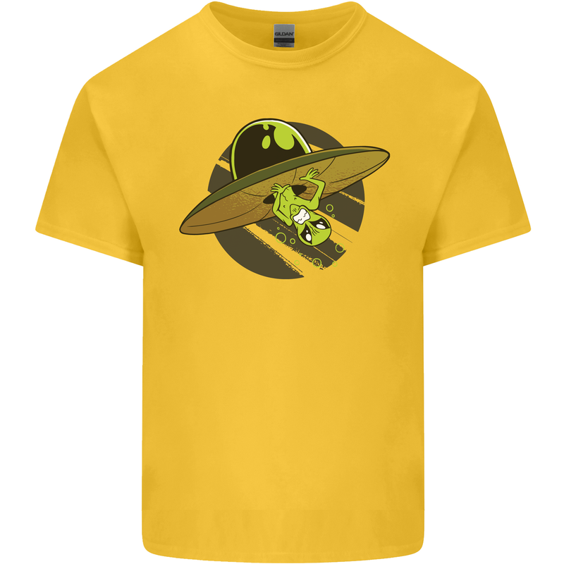 A Funny Alien Stuck in a UFO Flying Saucer Kids T-Shirt Childrens Yellow