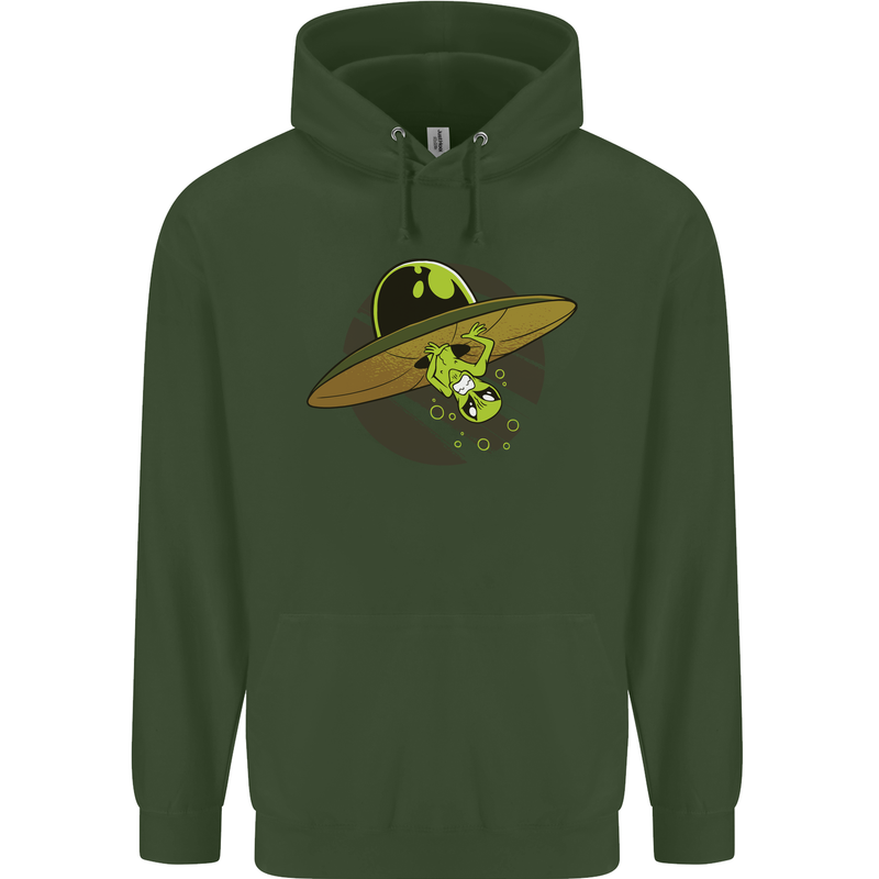 A Funny Alien Stuck in a UFO Flying Saucer Mens 80% Cotton Hoodie Forest Green