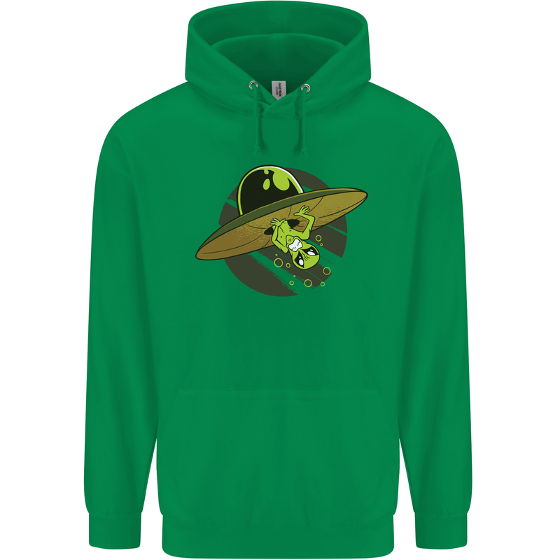 A Funny Alien Stuck in a UFO Flying Saucer Mens 80% Cotton Hoodie Irish Green