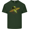 A Funny Alien Stuck in a UFO Flying Saucer Mens Cotton T-Shirt Tee Top Forest Green