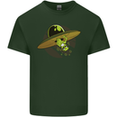 A Funny Alien Stuck in a UFO Flying Saucer Mens Cotton T-Shirt Tee Top Forest Green